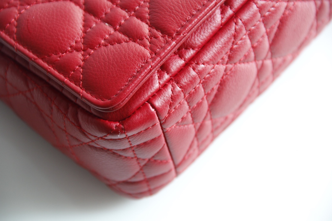 Small Dior Caro Bag Red Supple Cannage Calfskin